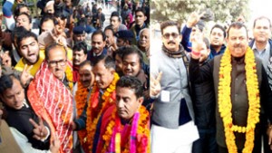 Supporters of BJP taking out victory processions on Tuesday.