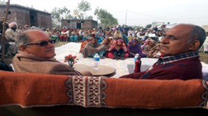 Independent candidate for R S Pura constituency, B R Kundal, during a public meeting at Simbal Camp. 