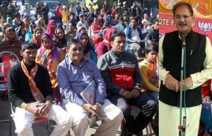 Kavinder Gupta BJP candidate for Gandhi Nagar addressing election meeting on Saturday.