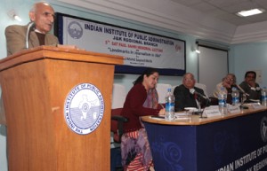 Senior journalist Mohd Sayeed Malik delivering Sat Paul Sahni Memorial Lecture, organised by  Regional branch of IIPA at Jammu on Saturday.