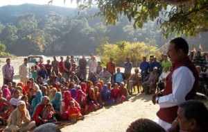 BJP candidate for Akhnoor constituency, Rajeev Sharma, addressing a public meeting at village Sungal in Akhnoor. 