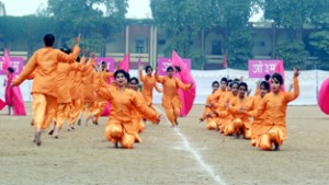 Students giving a dance performance during annual day celebrations at MHAC School, Nagbani at Jammu.