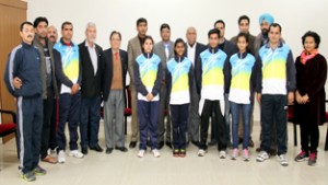 J&K Shooting Team selected for 35th National Games to be held at Kerala from January 31, posing for a group photograph.