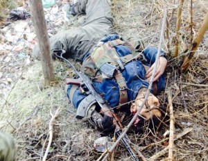 Body of one of the militant killed at Saidpora, Sopore on Sunday. -Excelsior/Aabid Nabi