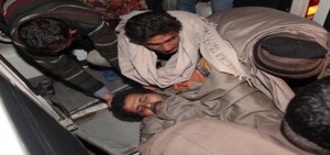 A civilian injured in Pakistan shelling being admitted in the GMC Jammu on Thursday night. -Excelsior/Rakesh