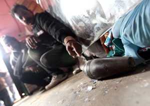 A mortar shell fired by Pakistani Rangers in Samba sector on Saturday. — Excelsior/Rakesh