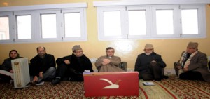 NC leaders during a meeting in Srinagar on Tuesday. —Excelsior/Amin War