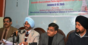 Dr K S Rissam and others addressing a press conference at Jammu on Wednesday. -Excelsior/Rakesh