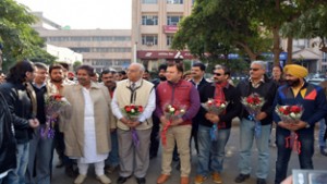 Former Minister and senior Congress leader, Raman Bhalla alongwith other dignitaries launching Biker Brotherhood Motorcycle Club in Jammu on Sunday.