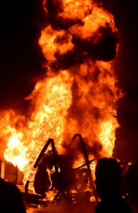 Flames emanating from an oil tanker in Pampore.-Excelsior/Amin War