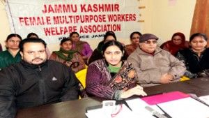 Representatives of medical employees at a press conference at Jammu on Saturday. -Excelsior/Rakesh