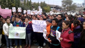Ladakhi students during peace march outside Press Club. -Excelsior/Rakesh