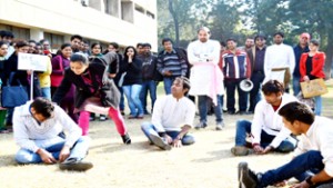 Artists staging ‘Nukkad Natak’ in JU on Thursday.