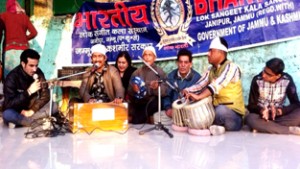Artists performing during a cultural programme organized by BLSKS at Janipur.