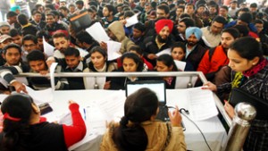 Aspirants waiting in the wings during "24th Aryans Job Fest" organized by Aryans Group of Colleges, Chandigarh.