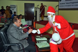 A student in fancy dress during talent programme ‘Udaan’ at Central University Jammu on Thursday.