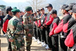 Army dignitaries interacting with participants while flagging off the Educational-cum-Motivational Tour on Tuesday.