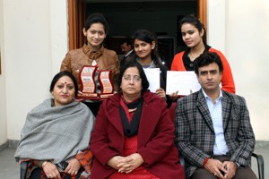 Meritorious music students of GCW Parade posing along with the Principal and concerned Professors on Tuesday.