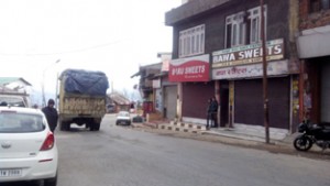A view of Kud Bazar where shopkeepers observed complete shut down against power cuts. -Excelsior/Vasu Gupta