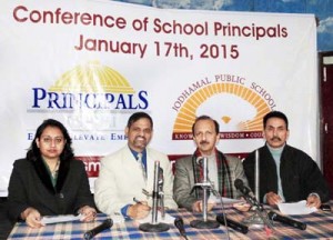 Jodhamal School officials addressing media persons at Jammu.