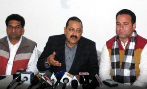Union Minister, Dr Jitendra Singh at a press conference in Jammu on Friday.  -Excelsior/Rakesh