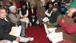 Union Minister, Dr Jitendra Singh chairing BJP Core Group meeting at Jammu on Thursday.       —Excelsior/Rakesh