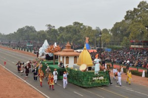 Jammu and Kashmir tableau passing through the saluting dais during the fulldress rehearsal of Republic Day parade in New Delhi on Friday. (UNI)