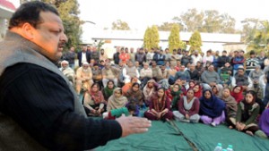 Provincial President Devender Singh Rana addressing party workers at Nagrota on Thursday. 
