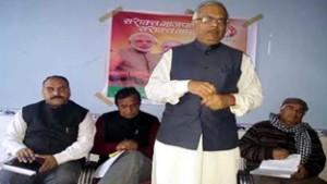 National Prabhari of BJP Vinay Sahasrabuddhe during party’s meeting at Jammu on Saturday.