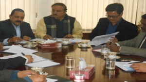 Union DoNER Minister Dr Jitendra Singh holding a meeting with Union Minister for Chemicals and Fertilisers Ananth Kumar, MoS Home Kiran Rijiju and senior DoNER officials to finalize fortnightly roster for Union Ministers to tour the eight Northeast States, at New Delhi on Friday.