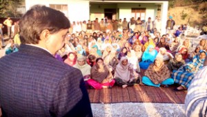 Pawan Kumar Gupta, MLA, Udhampur addressing a women meet on Tuesday.