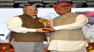 R.S. Mina, Director (Personnel) & Director (Finance), NHPC receiving  the award on behalf of NHPC from Prof. Sanwar Lal Jat, Minister of State, Ministry of Water Resources, River Development & Ganga Rejuvenation, Govt. of India at New Delhi on Friday.
