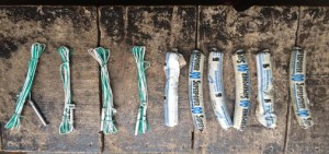 Detonators and gelatin sticks seized by police at Painthal, Katra on Thursday. -Excelsior/ Vasu Gupta