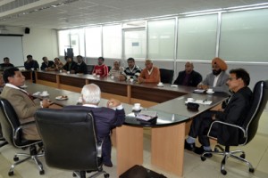 Excelsior Correspondent JAMMU, Feb 25:The Vice Chancellor of the Central University of Jammu, Prof Devanand and senior officers of the University interacted with some prominent citizens, especially those of Raya Suchaini in Samba district where the University campus is coming up. The University team sought suggestions of locals on community development programmes of the University.  The prominent citizens included General Govardhan Singh Jamwal (Retd), Sarpanch Khajoor Singh and others.  The  senior officers of the University were, Registrar Jit Singh,  Dr  P  S  Pathania,  Prof  Deepak Raj Gupta,  Prof  N R  Sharma,  Prof  H S  Sehgal,  Prof  Sham Singh, H K  Prasher  and R P  Gupta. The VC informed that the University is about to set up a CUJ Outreach Centre, which will have a Library and Computer Centre for the use of the students of the area. The Centre will remain open for 12 hours in a day, said VC. He also informed that the Department of Social Work will undertake programmes to help uplifting living standards of the local community. The VC also narrated various other academic and administrative programmes of the University.  R P Gupta explained that the buildings on the campus are Green Buildings which are being constructed in conformity with GRIHA-5 rating adding that no building is being built at the top of any ridge and afforestation programme is underway. General Jamwal suggested to lay stress on watershed development for multiple use,  protection of Biodiversity and  development of herbal while Sarpanch, Khajoor Singh  suggested Avenue plantation, societal development activities, starting of new courses such as Fashion Designing, Arts and Music, Sculpture, etc. Some more useful suggestions came from other locals. Later a visit was made to orchard of Madan Badyal in village Suchaini 