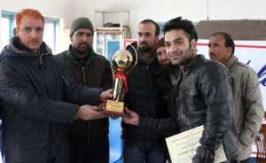 Dignitaries felicitating winners of Carrom Championship at Islamia College in Srinagar.