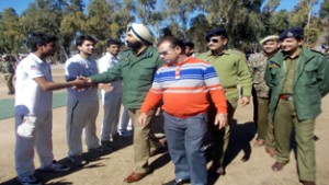 SSP Poonch, J S Johar interacting with players while inaugurating T20 Tournament in Poonch on Thursday.