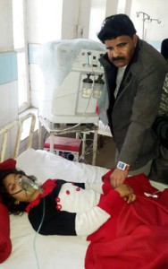 Injured 12th class girl student being attended by BMO Dr Parvez Khan in Mendhar hospital on Friday.