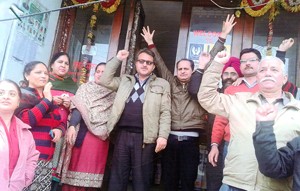 Insurance employees raising slogans during demonstration in Jammu on Friday.
