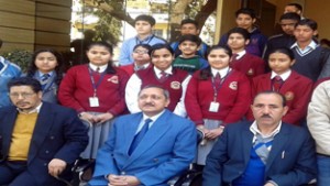 J&K Swimming team posing alongwith DG Sports Navin Agarwal and other dignitaries on Friday.