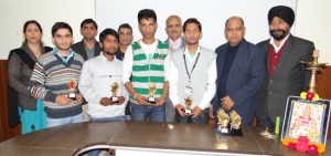 Winners of quiz competition posing along with College authorities at GDC Kathua. 