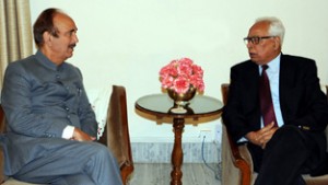 Governor, NN Vohra in a meeting with MP Ghulam Nabi Azad at Raj Bhawan.