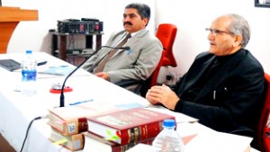 Justice (retd) O P Sharma addressing Sub-Judges and Munsiffs during refresher course on Sunday.