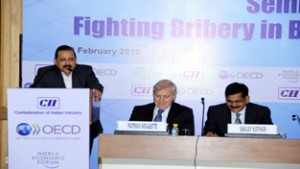 Union Minister Dr Jitendra Singh addressing a seminar on "Fighting Bribery in Business Transactions" organized by the Confederation of Indian Industry (CII) at New Delhi on Friday.