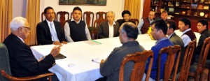Governor N N Vohra interacting with Ladakh delegation at Jammu on Monday.
