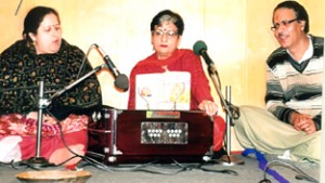 Naina Saproo and others singing bhajans during Hurrah Ashtami celebrations at Jammu.