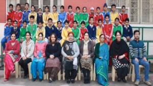 Students posing along with dignitaries during Adolescent Education Programme at MIER in Jammu.