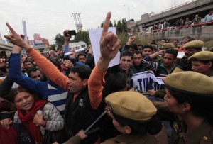 Temporary teachers protesting for continuation of their service. -Excelsior/Rakesh