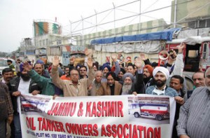 Members of Oil Tanker Owners Association protesting in support of their demand on Tuesday. —Excelsior/Rakesh