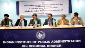 Dignitaries during 2nd Shri Ram Sahai memorial lecture on ‘Make in India’: Industries Perspective’ at IIPA, Regional Branch, J&K.
