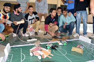 Engineering students displaying their models during technical festival of SMVDU.